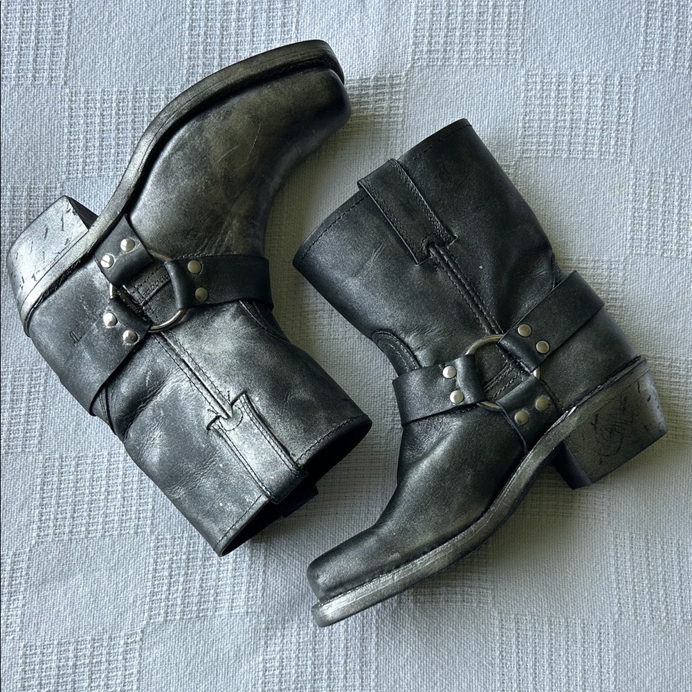 Frye distressed Silver harness boot size 6
